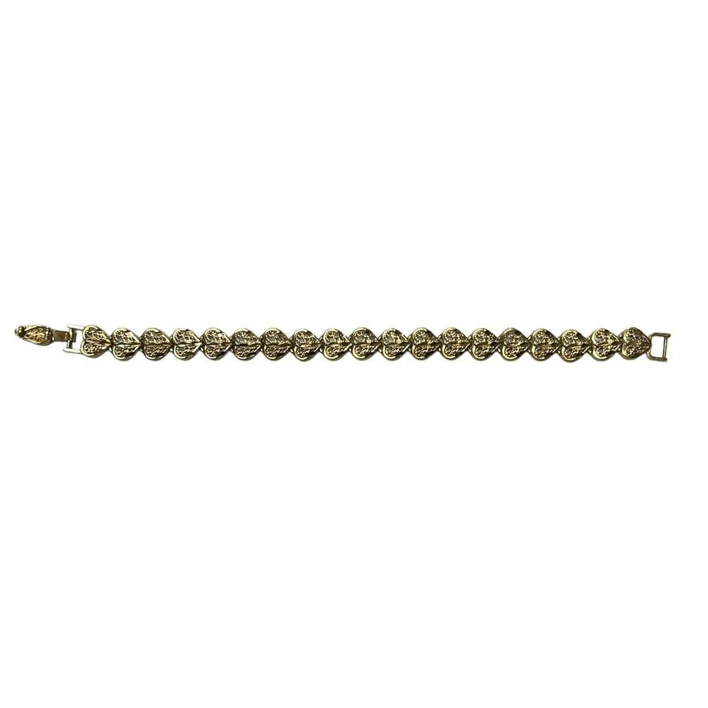 Gold Plated Chain Of Hearts Bracelet 8” Vintage Fashion - Picture 3 of 5